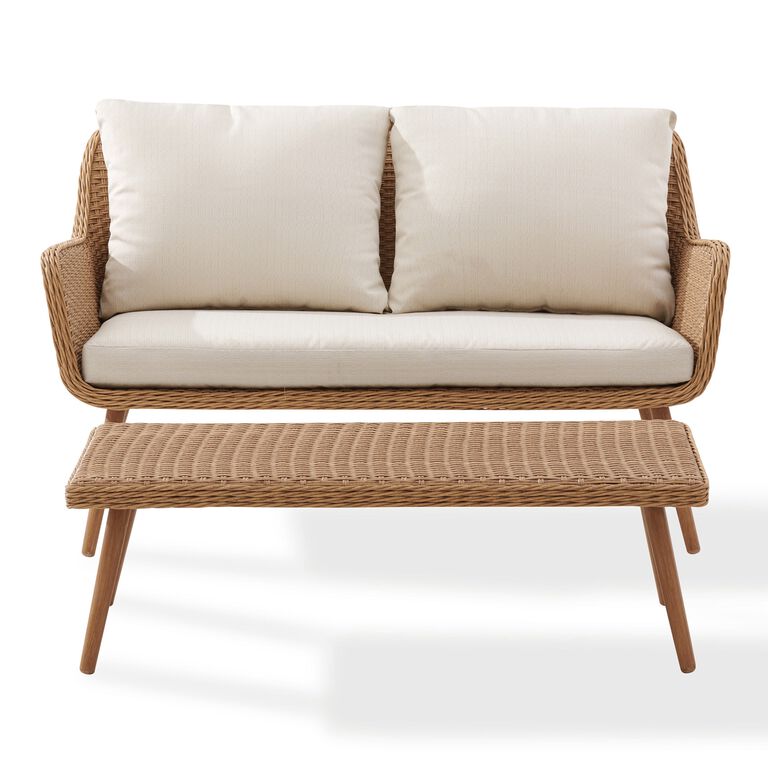 Simona Oatmeal All Weather Outdoor Loveseat & Coffee Table image number 2