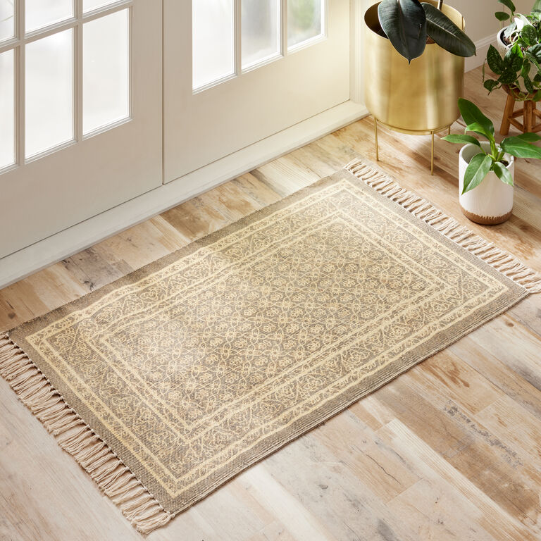Rhea Gold and Brown Floral Cotton Area Rug image number 2