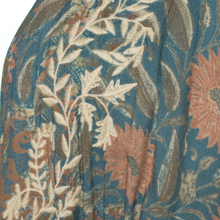Mira Blue And Pink Floral Embroidered Kaftan Dress image number 3