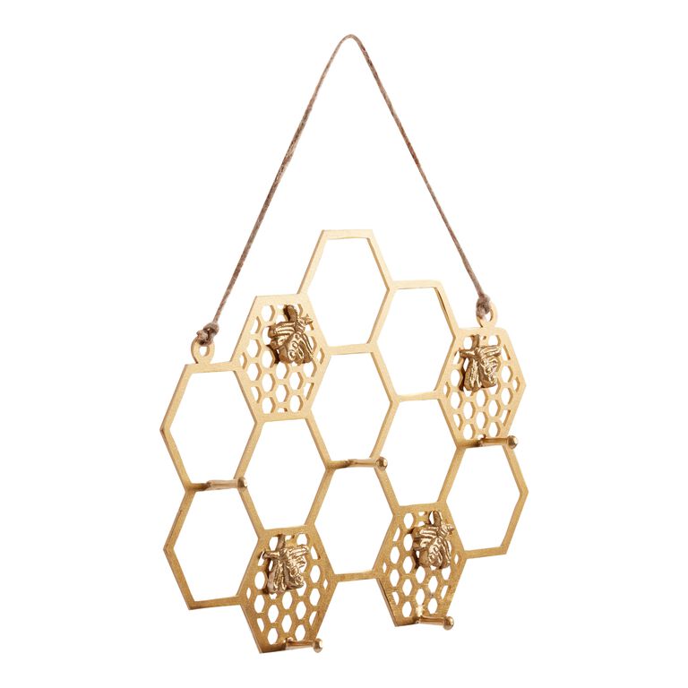 Gold Bee Happy Wall Jewelry Holder image number 2