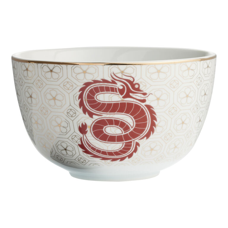 Red And White Dragon Porcelain Noodle Bowl image number 1