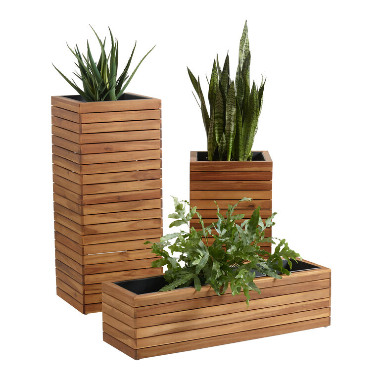 Alicante Wood And Metal Outdoor Planter image number 3