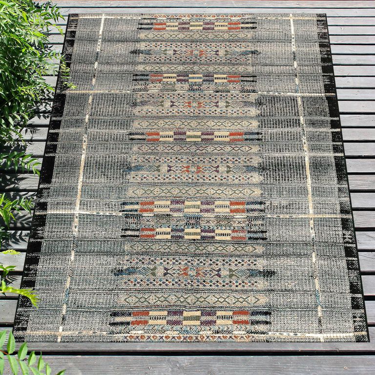 Gray and Multicolor Global Stripe Indoor Outdoor Rug image number 5
