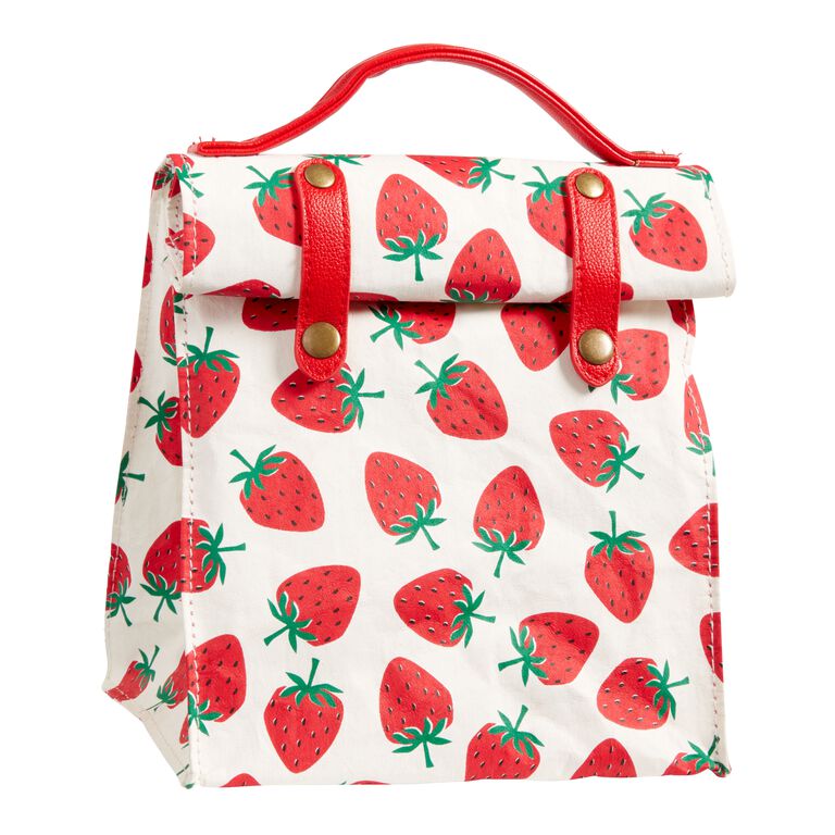 Red Strawberry Washable Paper Insulated Lunch Tote image number 1