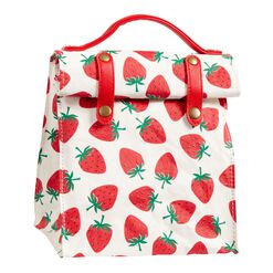 Red Strawberry Washable Paper Insulated Lunch Tote
