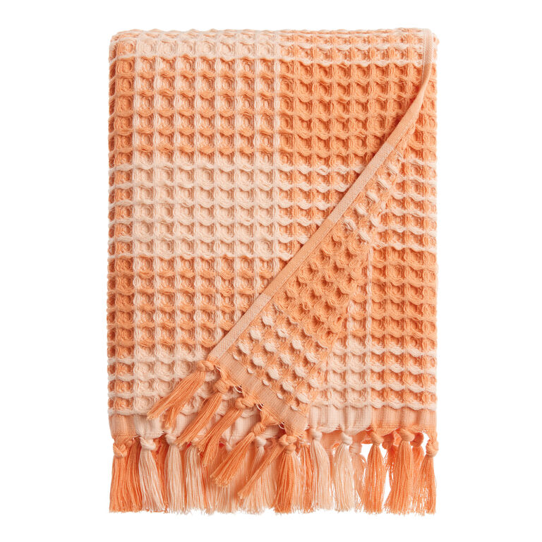 Orange Plaid Waffle Weave Cotton Bath Towel image number 1