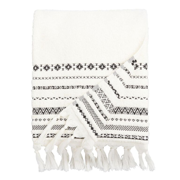 Zohra Ivory And Black Geo Stripe Towel Collection image number 3