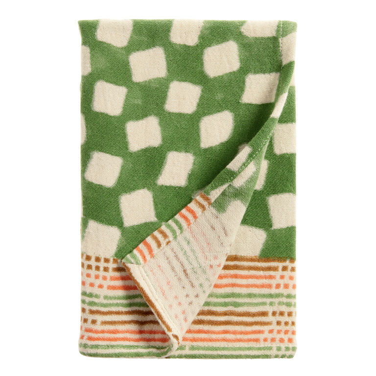 Rhea Green And White Check Block Print Hand Towel image number 1