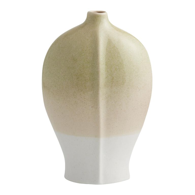Tall Sage Green And White Ombre Ceramic Vase Collection image number 2