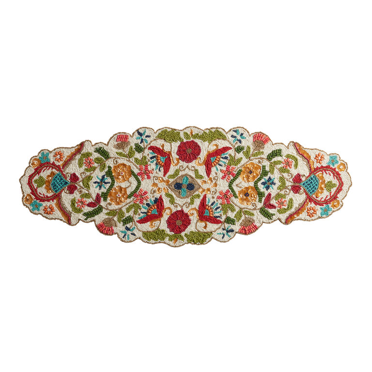 Multicolor Abstract Floral Beaded Table Runner image number 1