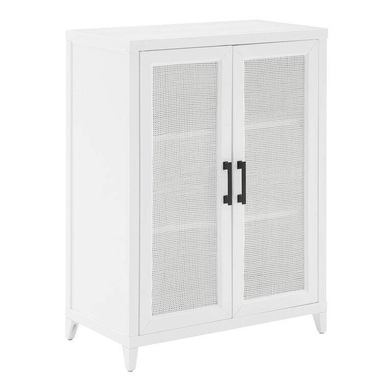 Rayna White Faux Rattan Stackable Storage Cabinet image number 1