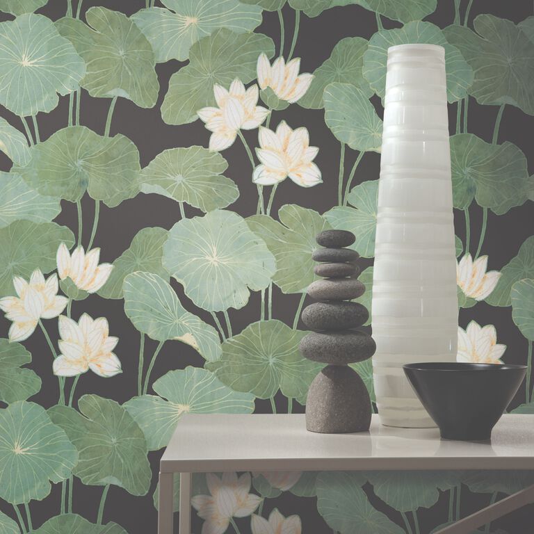 Green and Black Lily Pad Peel And Stick Wallpaper image number 5