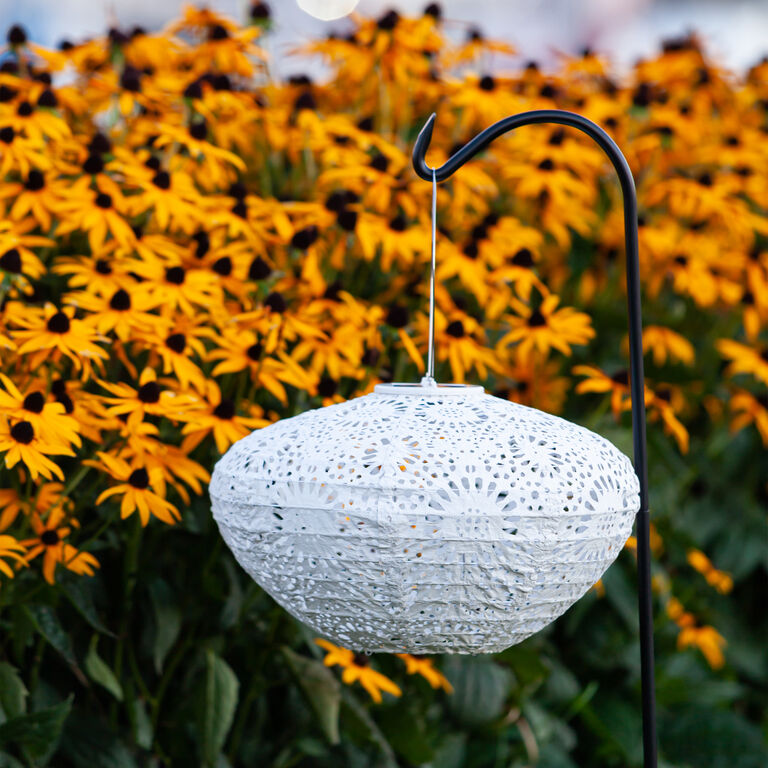 Porcelain White Chantilly Lace Fabric Solar LED Lantern image number 3