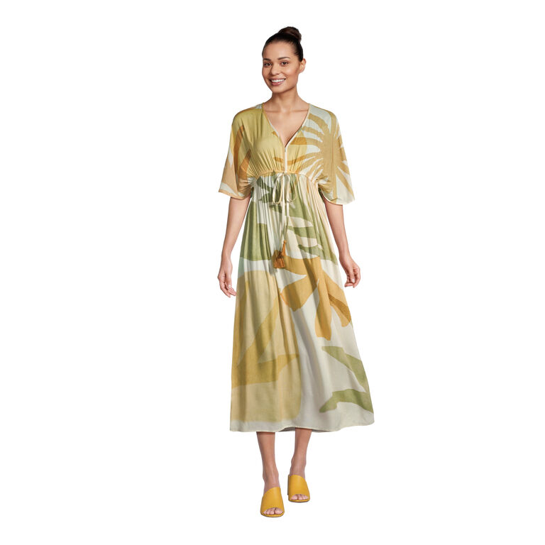 Mira Tan and Yellow Indio Desert Abstract Kaftan Dress image number 1