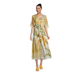 Mira Tan and Yellow Indio Desert Abstract Kaftan Dress