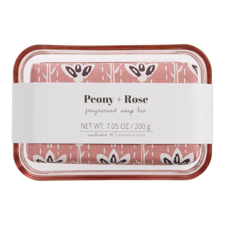 A&G Peony and Rose Bar Soap With Soap Dish image number 1