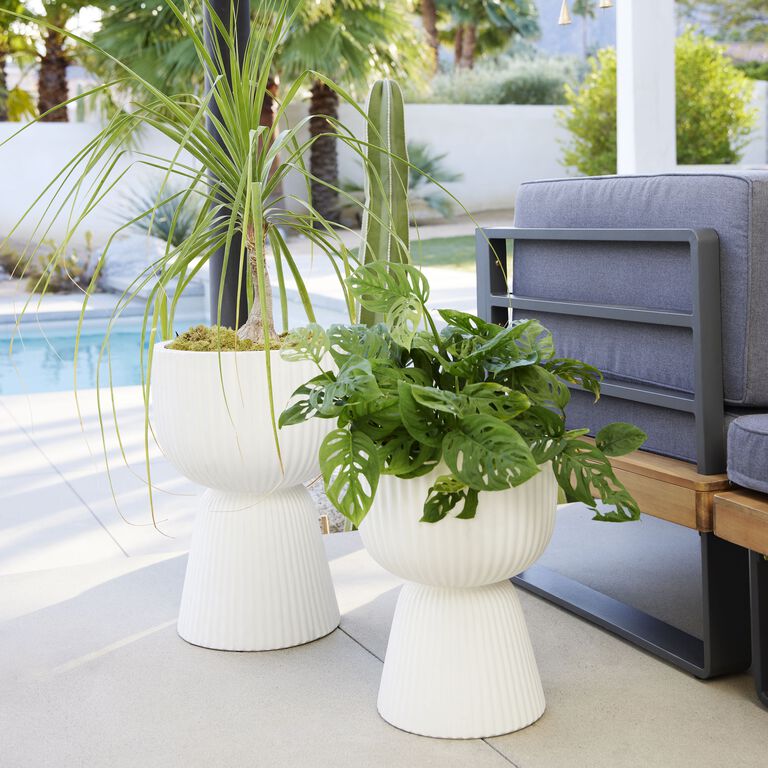 Pescadero White Cement Fluted Outdoor Planter image number 2