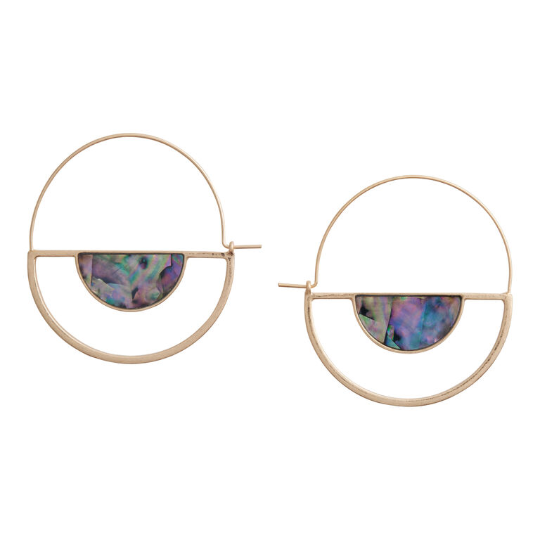 Gold And Faux Abalone Shell Modern Hoop Earrings image number 1