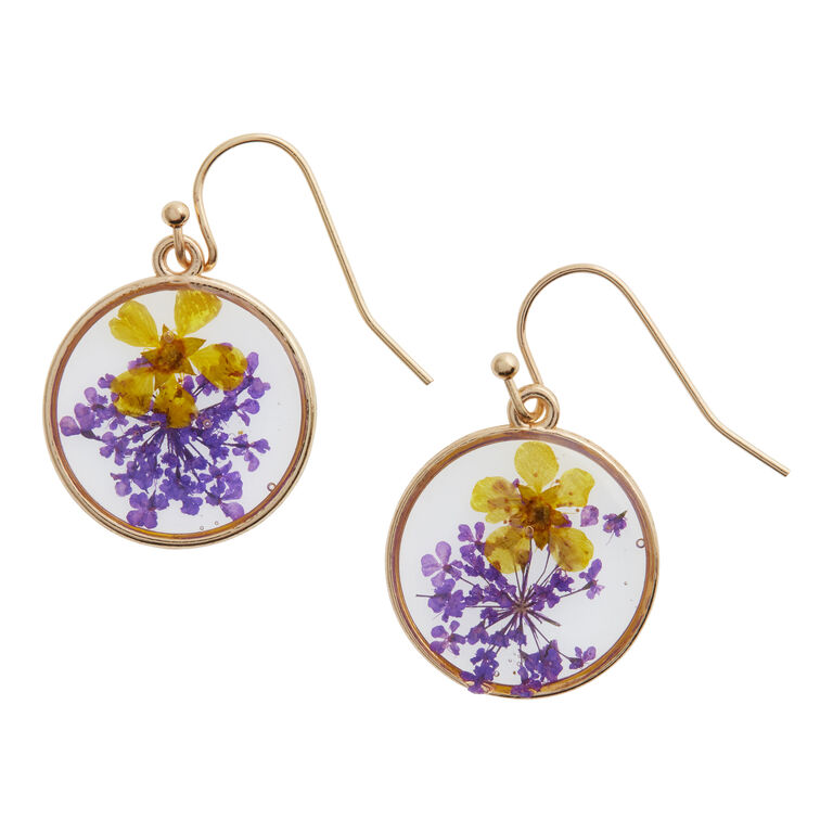 Purple And Gold Dried Flower Drop Earrings image number 1