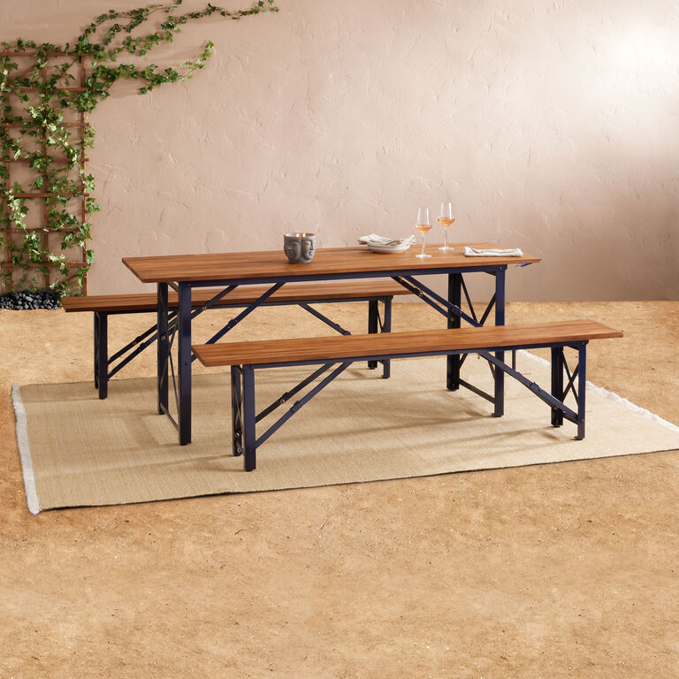 Beer Garden Wood and Metal Folding Outdoor Dining Collection image number 1
