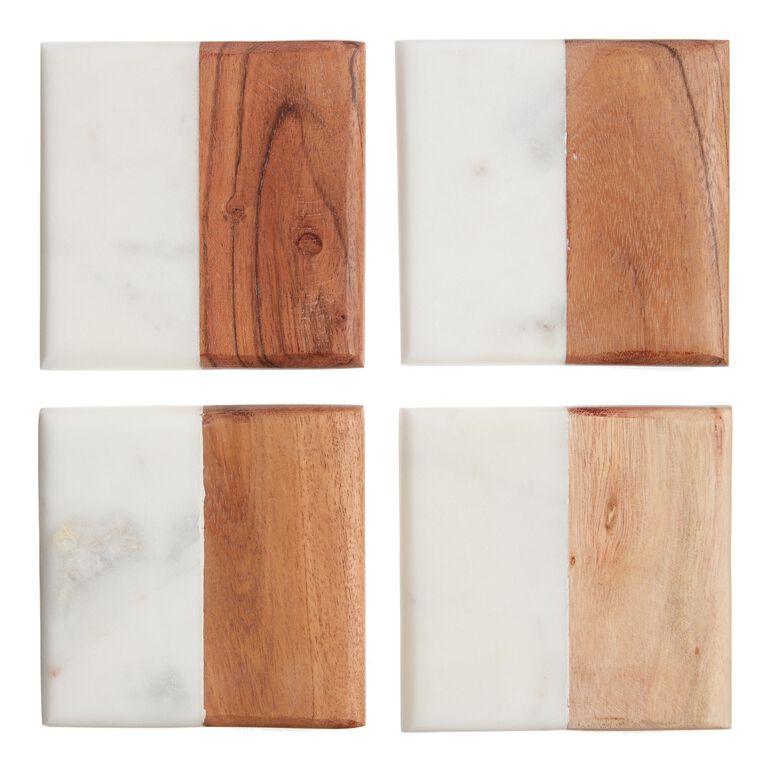 Square Marble and Wood Coasters 4 Pack image number 1