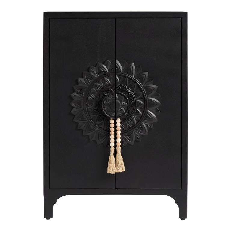 CRAFT Mishka Blackwash Carved Wood Mandala Storage Cabinet image number 3