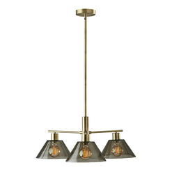 Lune Gray Smoked Glass Dome and Brass 3 Light Chandelier
