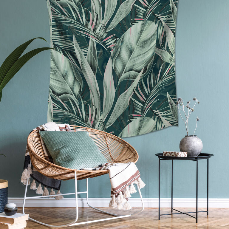 Green and Pink Tropical Plant Tapestry Wall Hanging image number 3