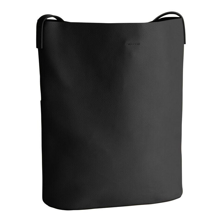 Black Faux Leather Minimalist Hobo Tote Bag image number 2