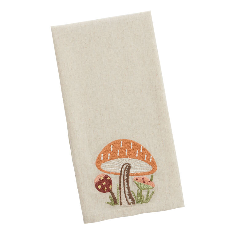 Natural Embroidered Mushroom Kitchen Towel image number 1