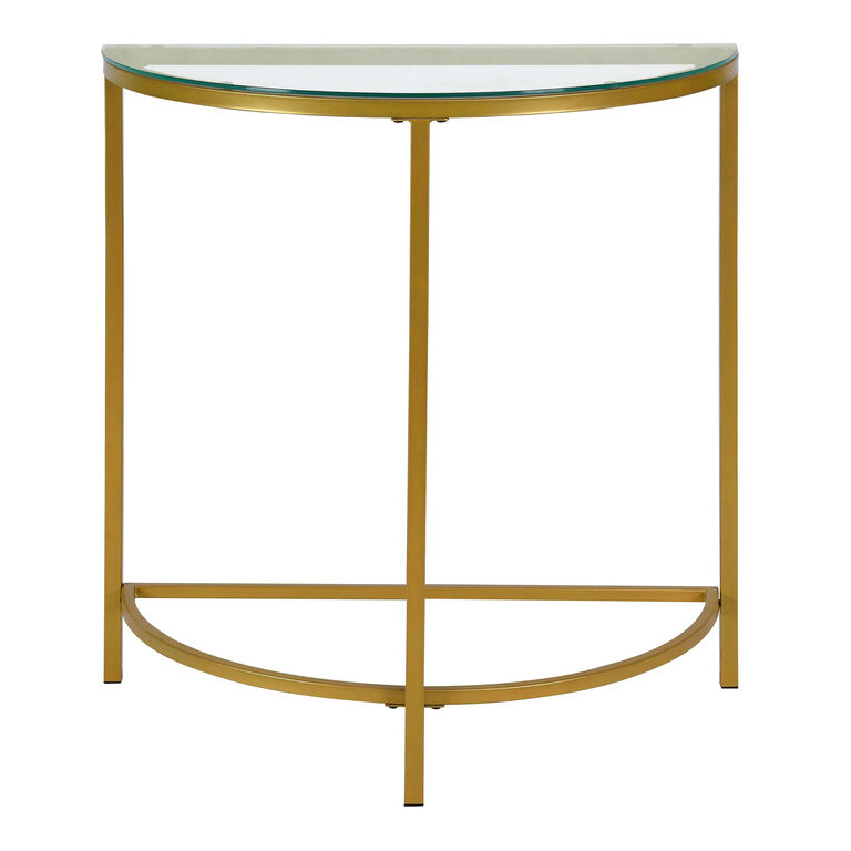 Half Circle Gold Metal and Glass Top Console Table image number 3