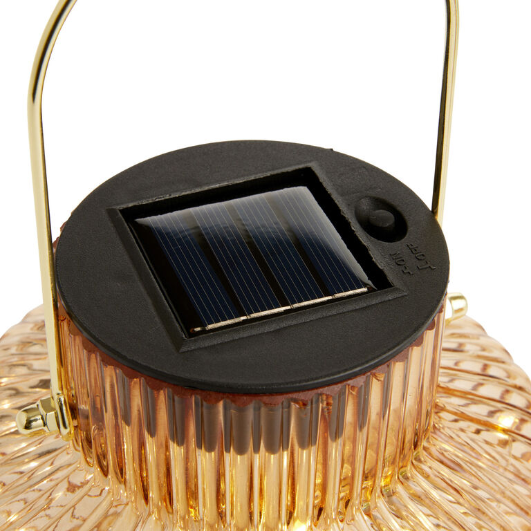 Colored Ribbed Glass Bulb Solar LED Portable Lantern image number 3