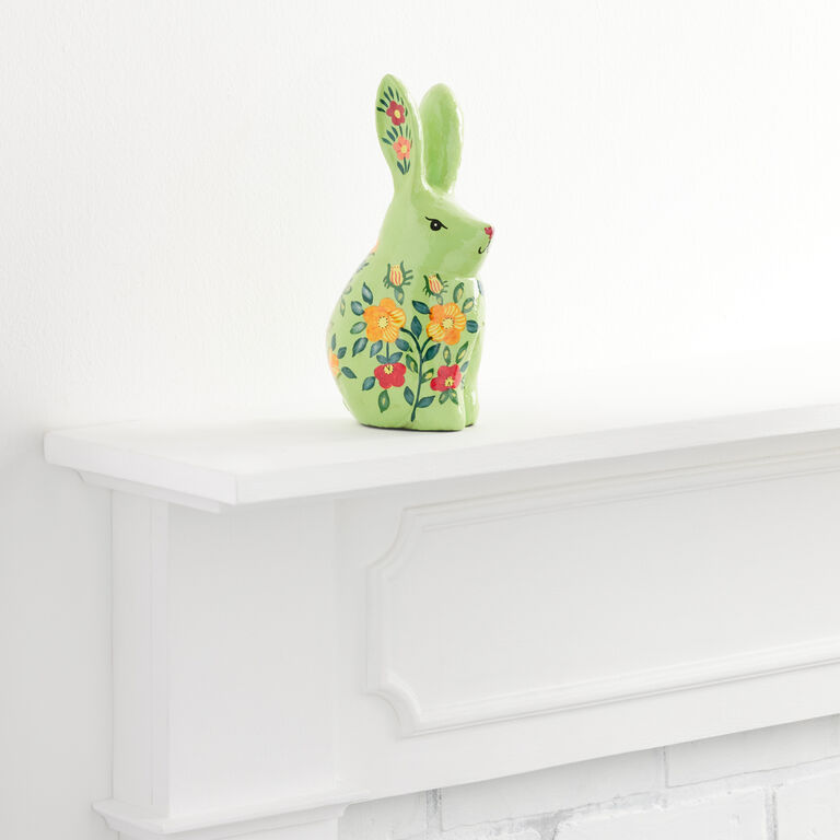 Handmade Paper Mache Floral Rabbit Decor image number 1