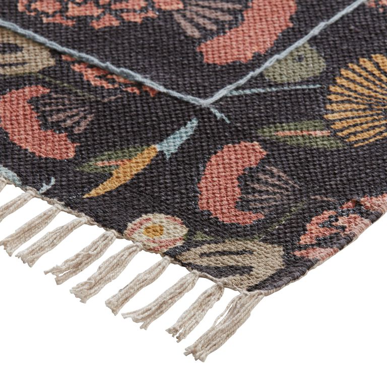 Jaipur Black And Sage Floral Embroidered Cotton Area Rug image number 3