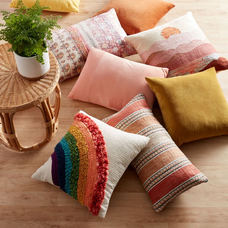 Tufted Rainbow Cotton Throw Pillow image number 2