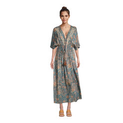 Mira Blue And Pink Floral Embroidered Kaftan Dress