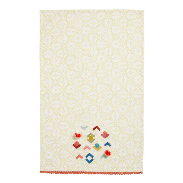 Yellow And White Embroidered Geo Shapes Kitchen Towel image number 2