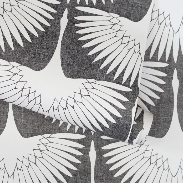 Storm Gray Genevieve Gorder Cranes Peel And Stick Wallpaper image number 5