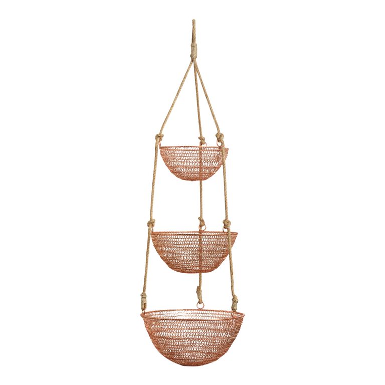 Copper And Jute Rope 3 Tier Hanging Basket image number 1