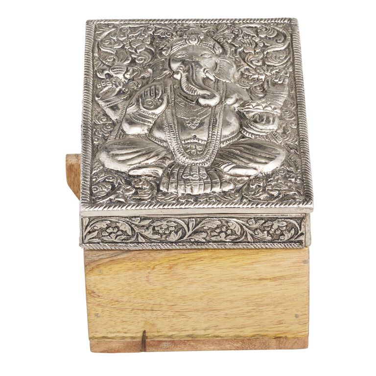 Embossed Metal and Wood Ganesh and Hamsa Boxes Set of 2 image number 1