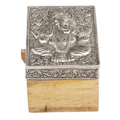 Embossed Metal and Wood Ganesh and Hamsa Boxes Set of 2