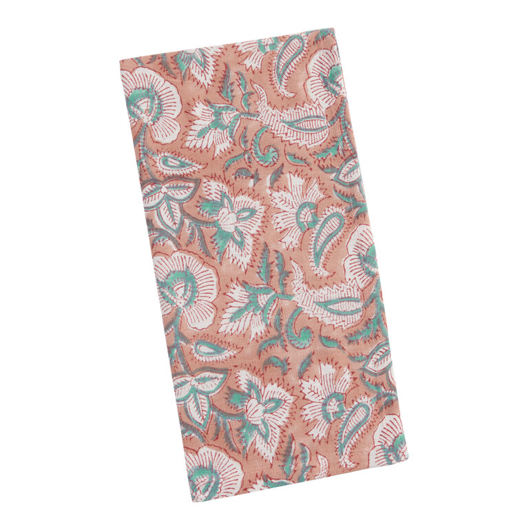 Rose Pink And Teal Block Print Paisley Napkin Set of 4 image number 1