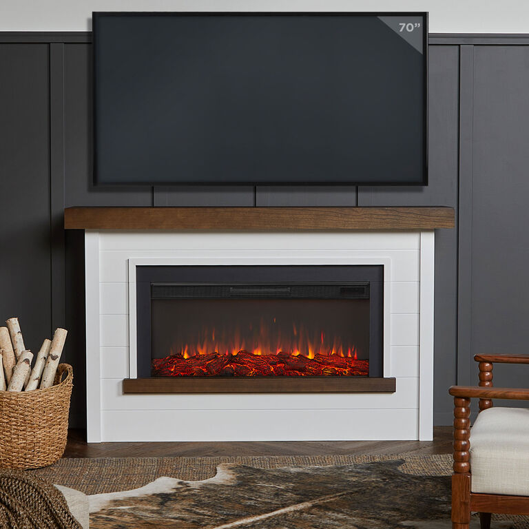Whitwall White Wood Shiplap Electric Fireplace Mantel image number 2