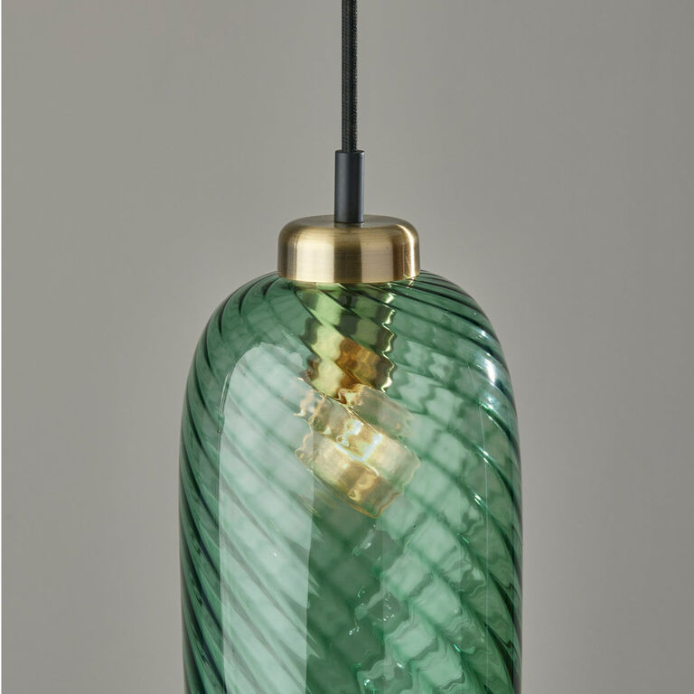 Darcie Emerald Green Glass Cylinder and Brass Pendant Lamp image number 3