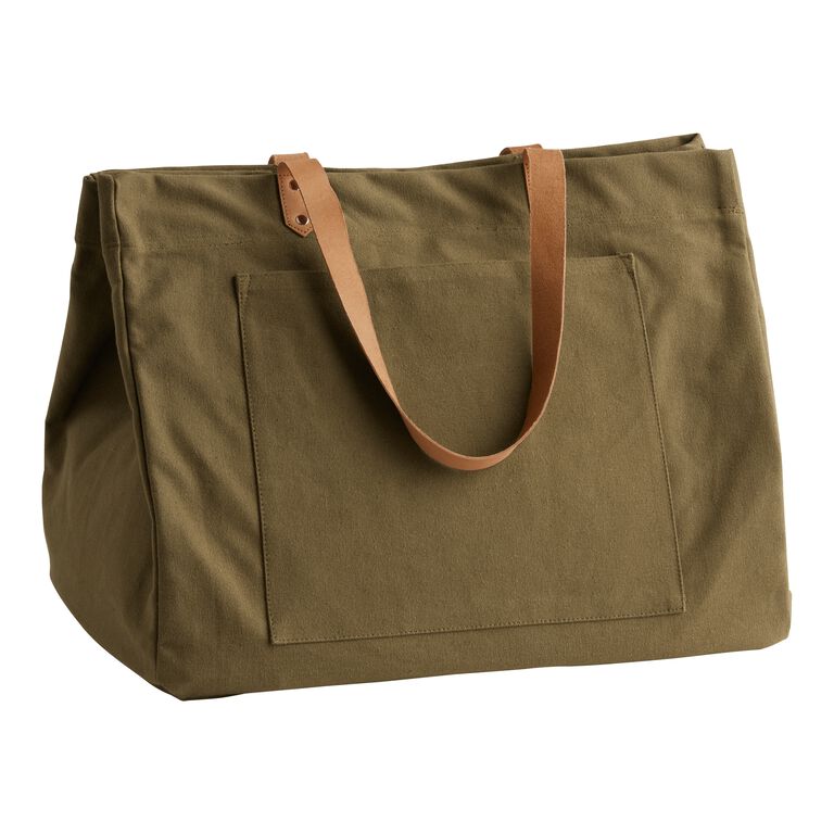 Large Olive Green Canvas Utility Tote Bag image number 1