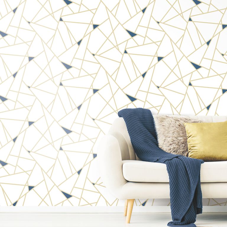White And Gold Metallic Geometric Peel And Stick Wallpaper image number 2