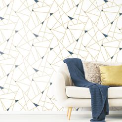 White And Gold Metallic Geometric Peel And Stick Wallpaper