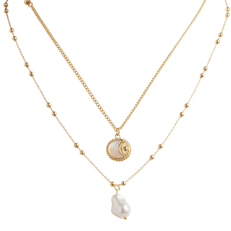 Gold And Mother Of Pearl Celestial Necklace 2 Pack image number 1