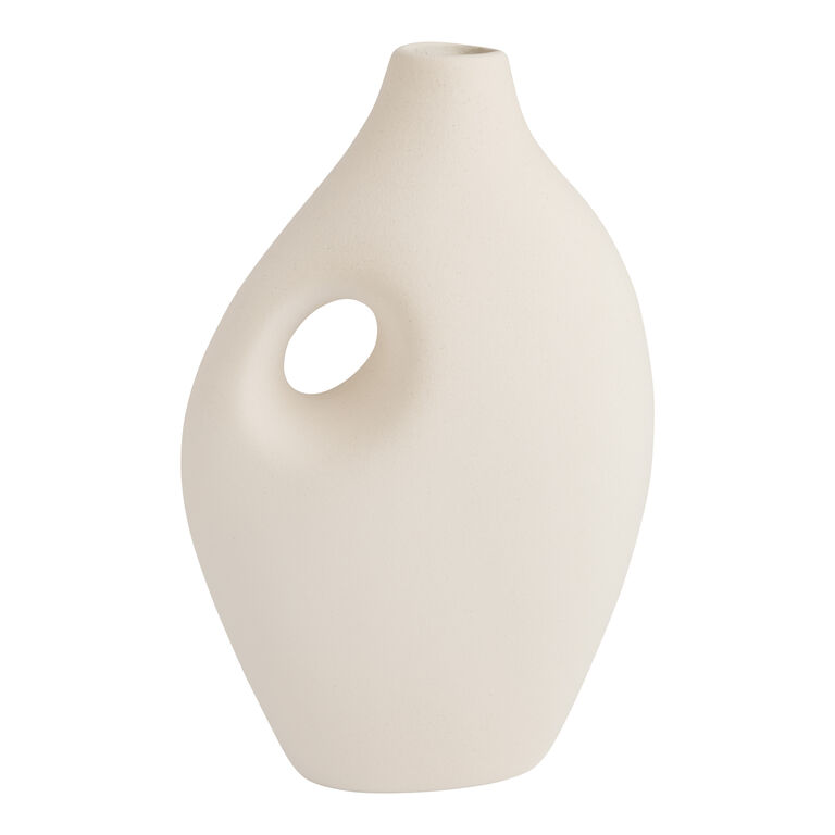 Matte Cream Ceramic Asymmetrical Cutout Vase image number 1