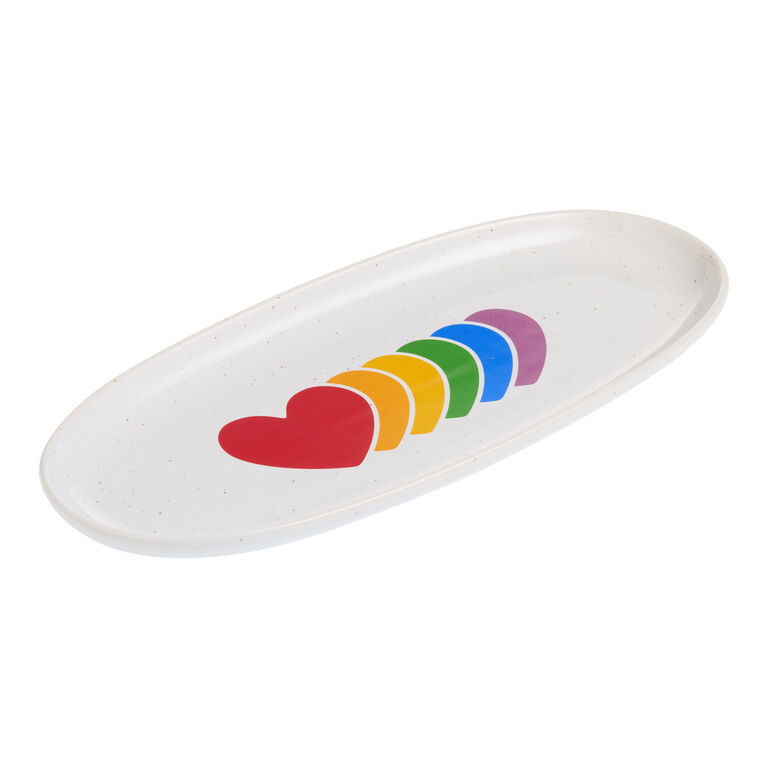 Oval Rainbow Ceramic Pride Heart Serving Platter image number 1